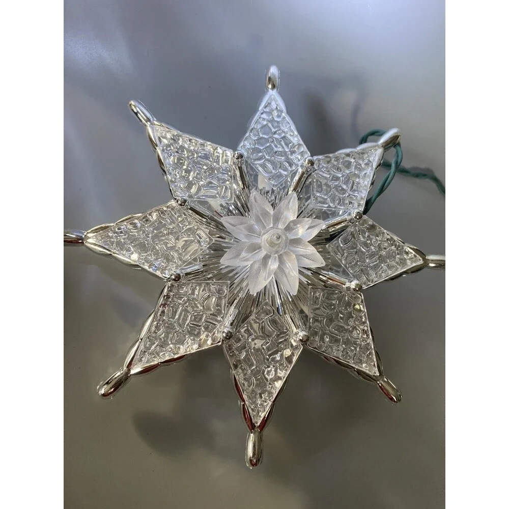 Christmas Lighted 8 Point STAR Tree Topper 2 Sided Acrylic Textured Tinsel